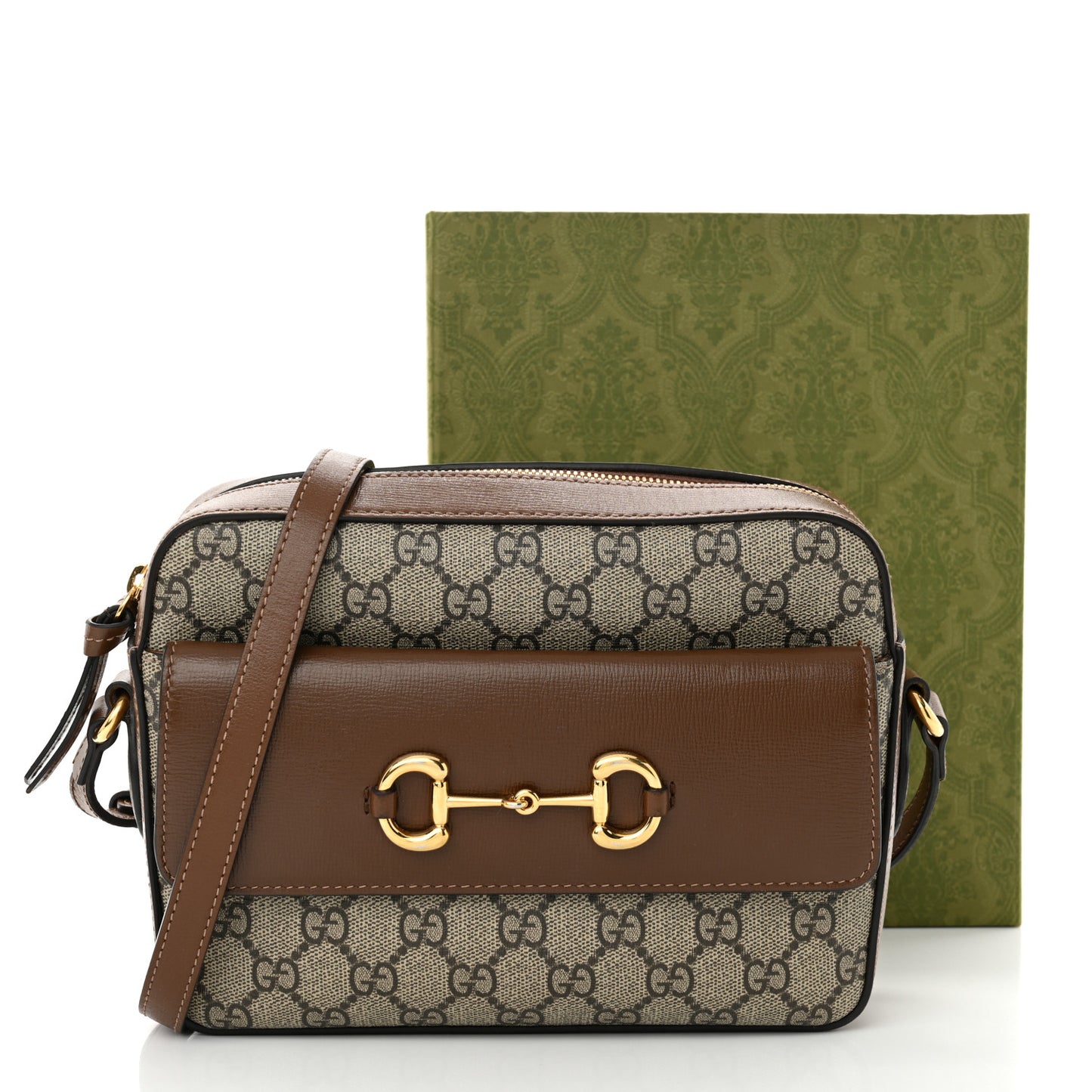 GG Supreme Monogram Small Horsebit 1955 Shoulder Bag Beige Brown Sugar