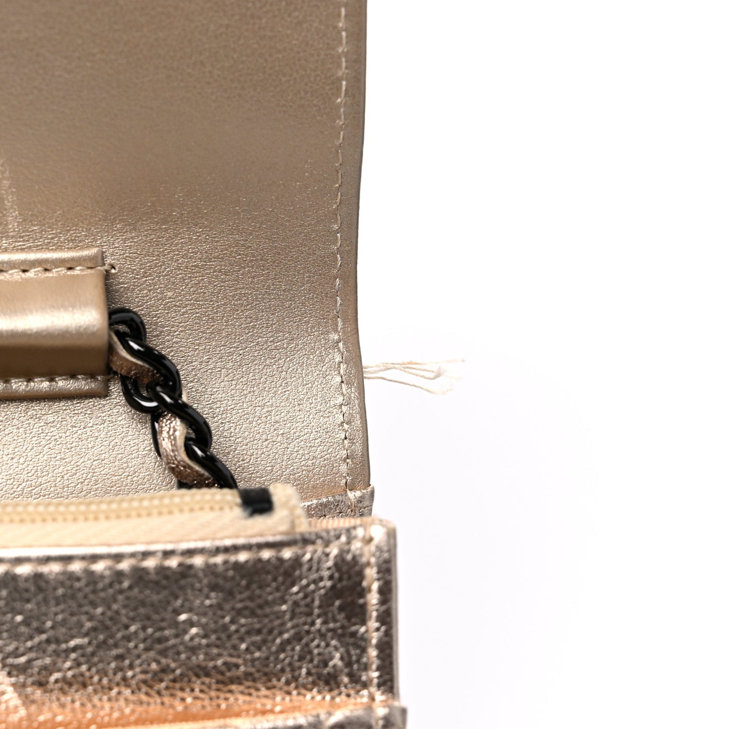 Metallic Lambskin Quilted Wallet On Chain WOC Gold Black