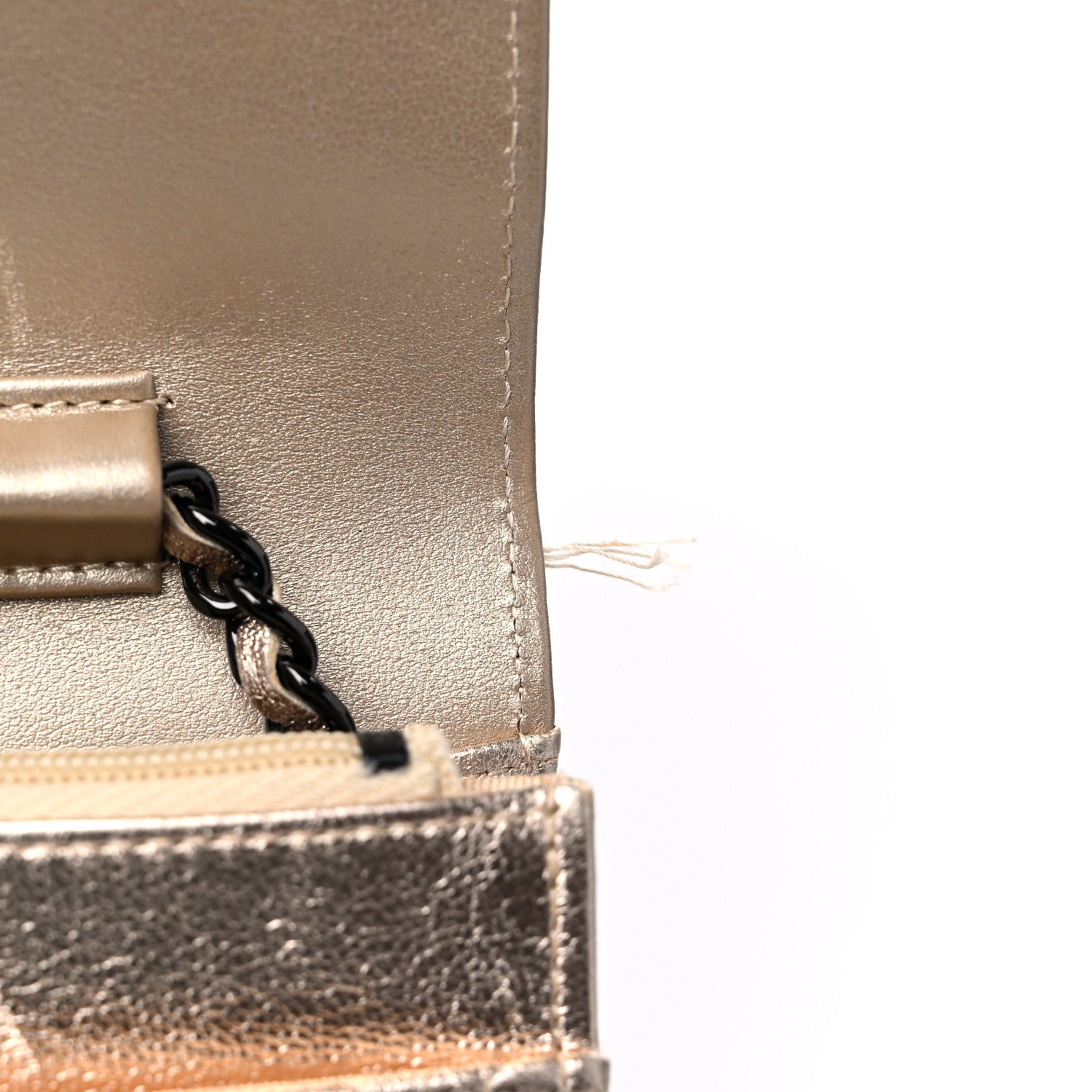 Chanel Metallic Lambskin Quilted Wallet On Chain WOC Gold Black 15 of 18
