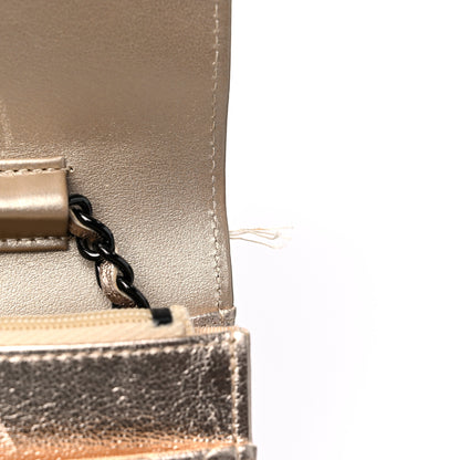 Chanel Metallic Lambskin Quilted Wallet On Chain WOC Gold Black 15 of 18