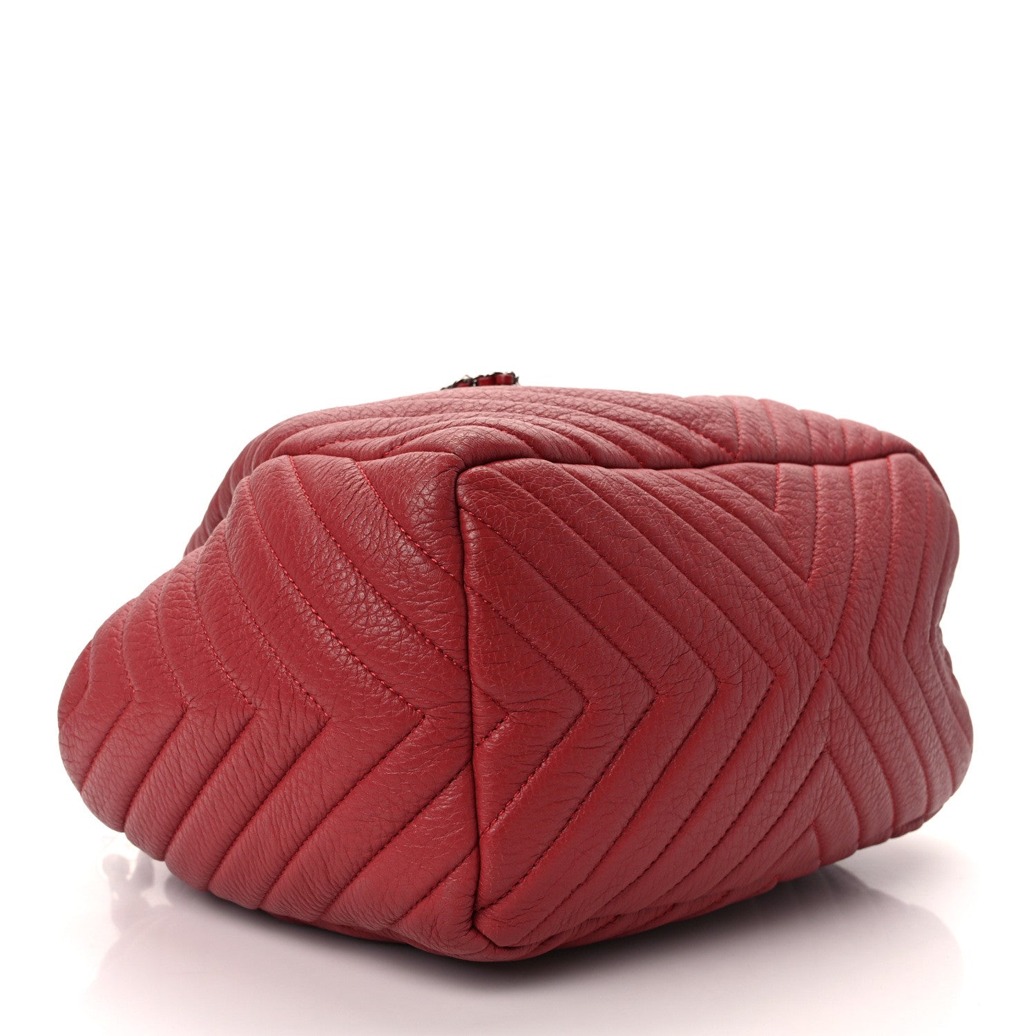 Chanel Deerskin Chevron Quilted Medium CC Chain Bucket Drawstring Bag Red 4 of 12