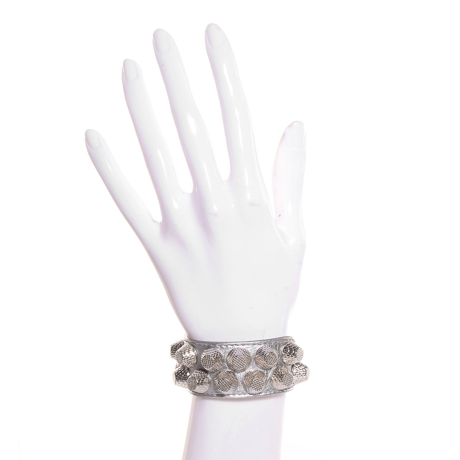 Balenciaga Agneau Giant Silver Hardware Two Row Stud Bracelet Gris Aluminum 2 of 5