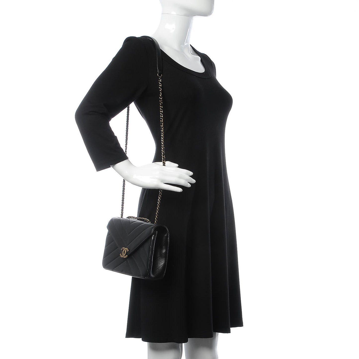Lambskin Chevron Quilted Medium Coco Envelope Flap Black
