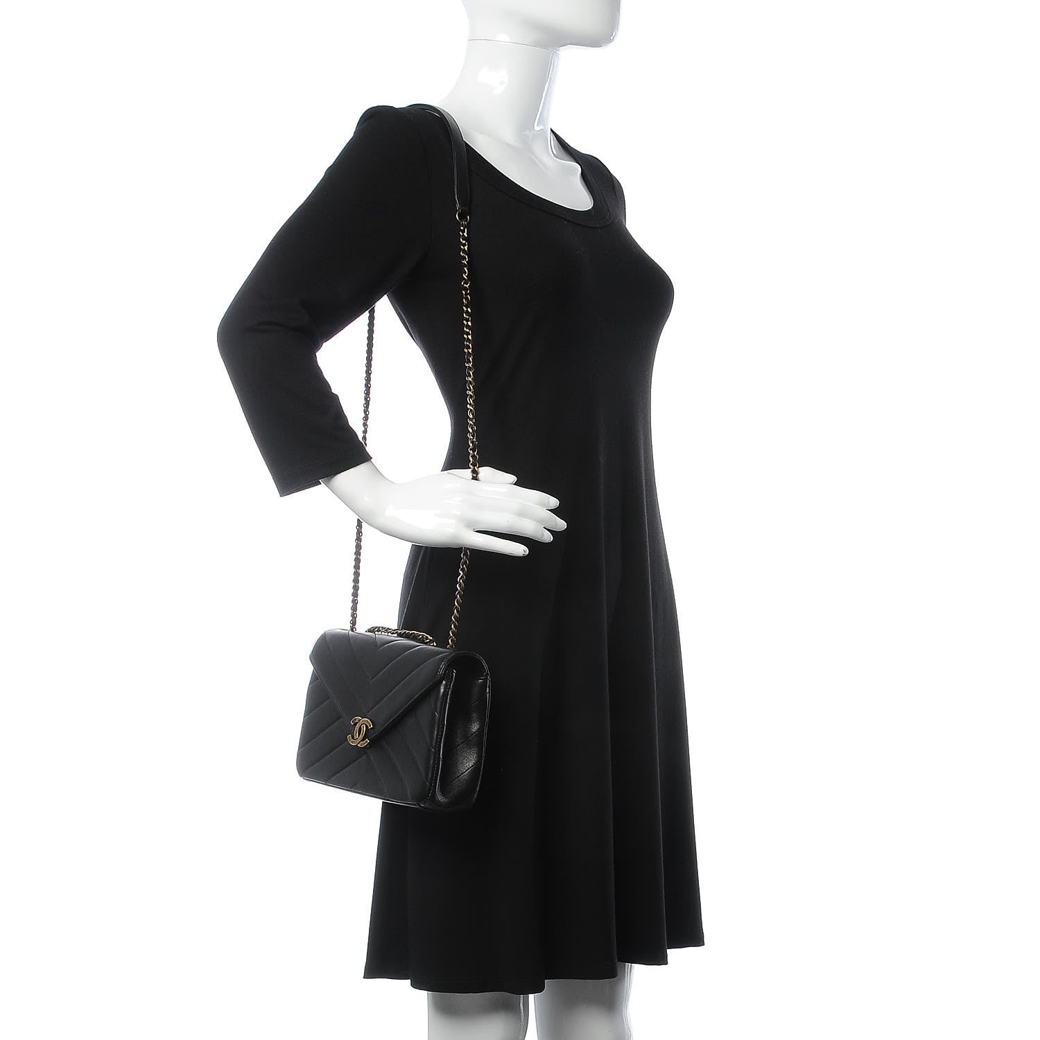 Chanel Lambskin Chevron Quilted Medium Coco Envelope Flap Black 2 of 10