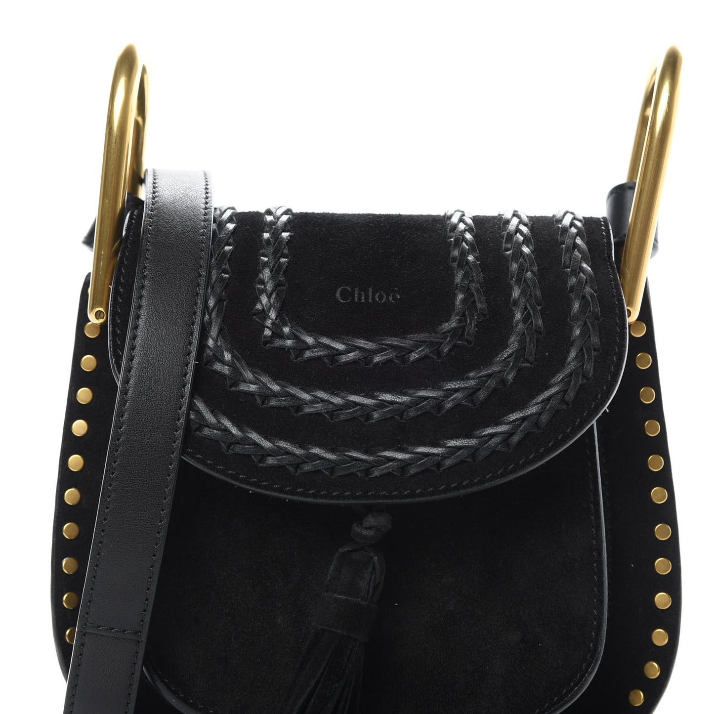 Suede Calfskin Braided Mini Hudson Shoulder Bag Black