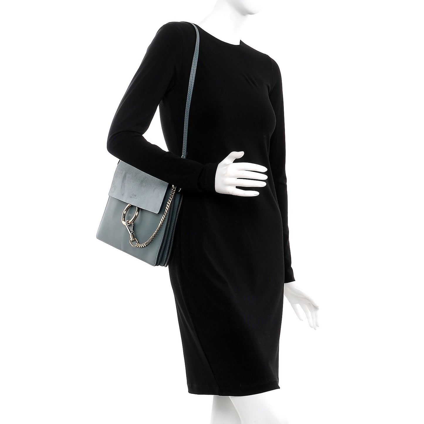 Suede Calfskin Medium Faye Shoulder Bag Cloudy Blue