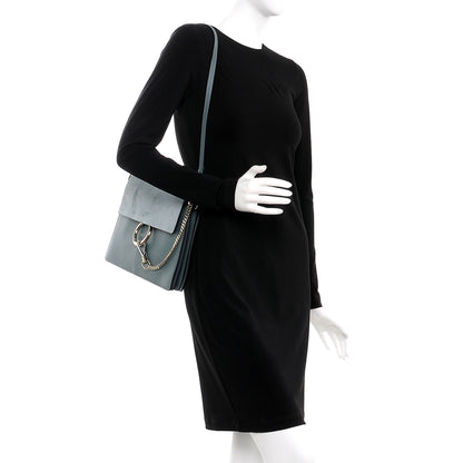 Chloe Suede Calfskin Medium Faye Shoulder Bag Cloudy Blue 2 of 6