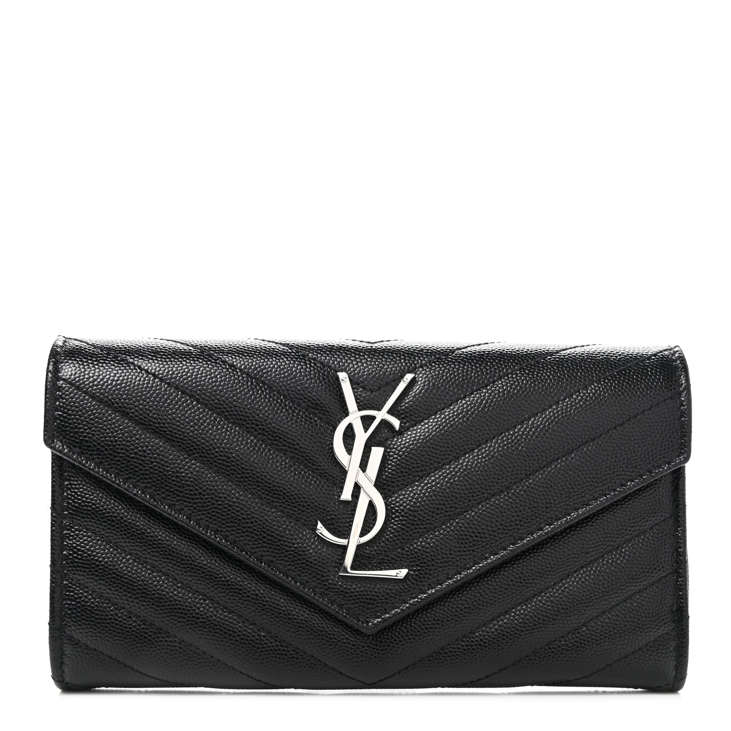 Saint Laurent Grain De Poudre Matelasse Chevron Monogram Flap Wallet Black 1 of 8