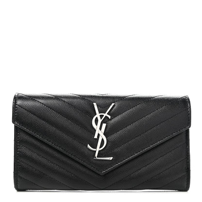 Saint Laurent Grain De Poudre Matelasse Chevron Monogram Flap Wallet Black 1 of 8