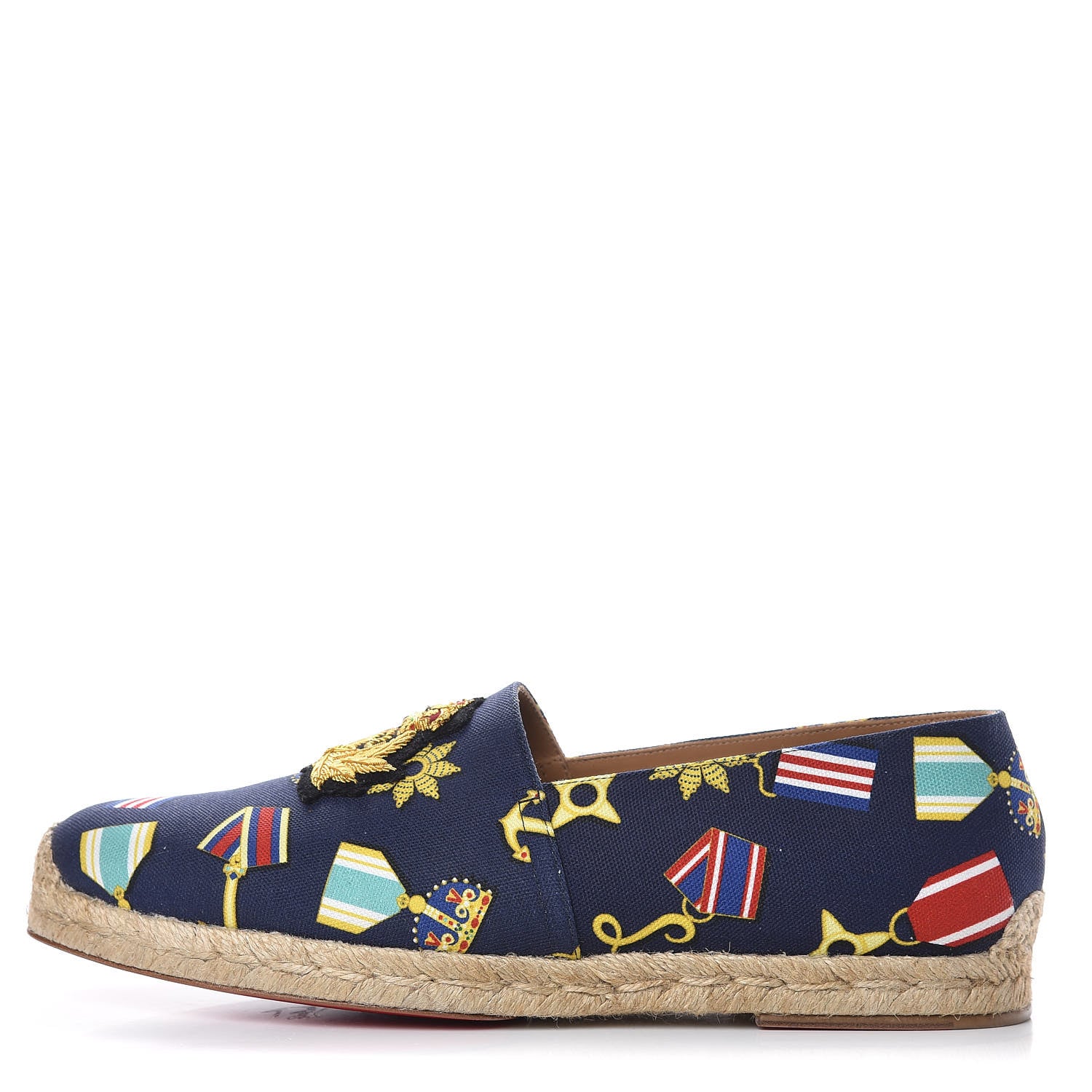 Christian Louboutin Tissu Mens Papi Hugo Medailles Flat Espadrille 42 Navy Gold 1 of 9