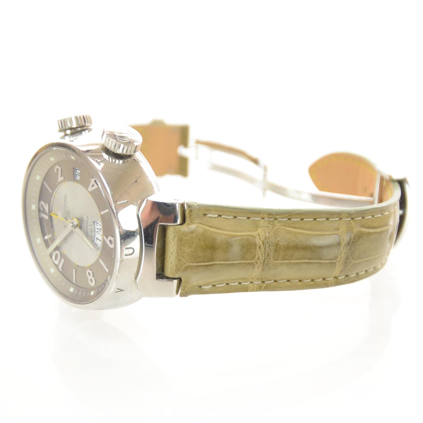 Stainless Steel Alligator 41mm Tambour Reveil GMT Automatic Watch