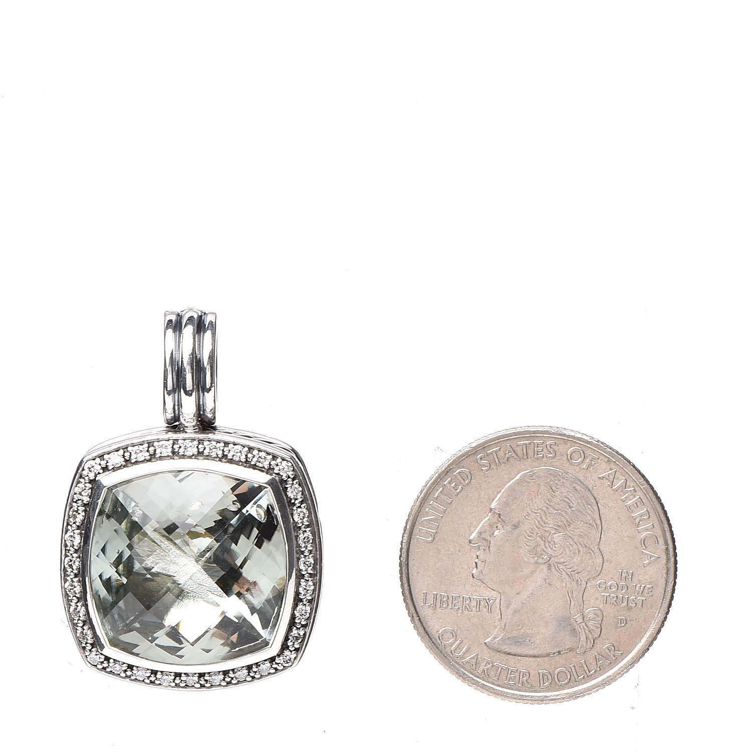 David Yurman Sterling Silver Diamond Prasiolite 17mm Moonlight Ice Enhancer 3 of 4