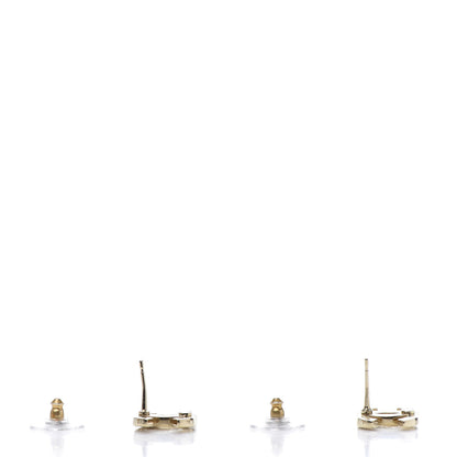 Chanel Crystal Metal CC Paris Button Stud Earrings Gold 3 of 6