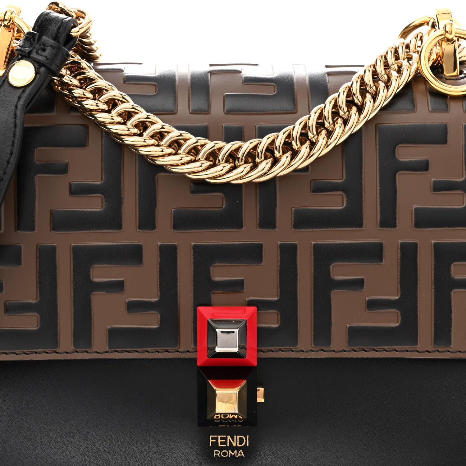 Fendi Vitello Liberty Bi-Color FF 1974 Embossed Small Kan I Shoulder Bag Black Maya 8 of 10
