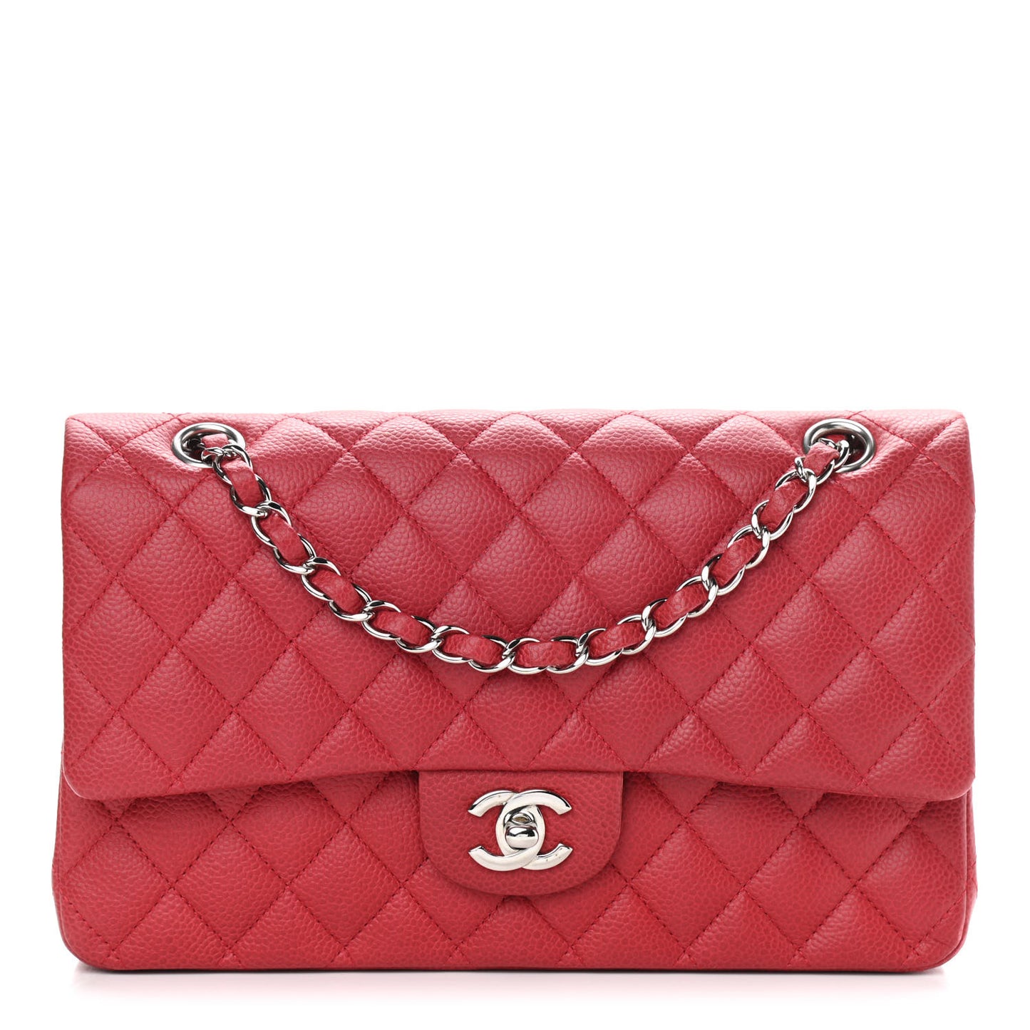 Caviar Quilted Medium Double Flap Red