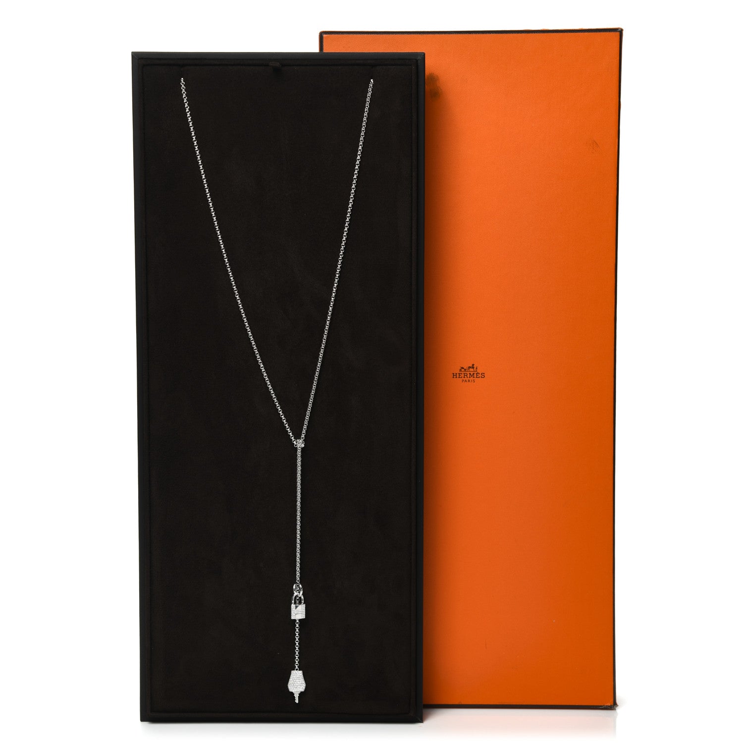 Hermes 18K White Gold Diamond MM Kelly Clochette Long Necklace 6 of 6