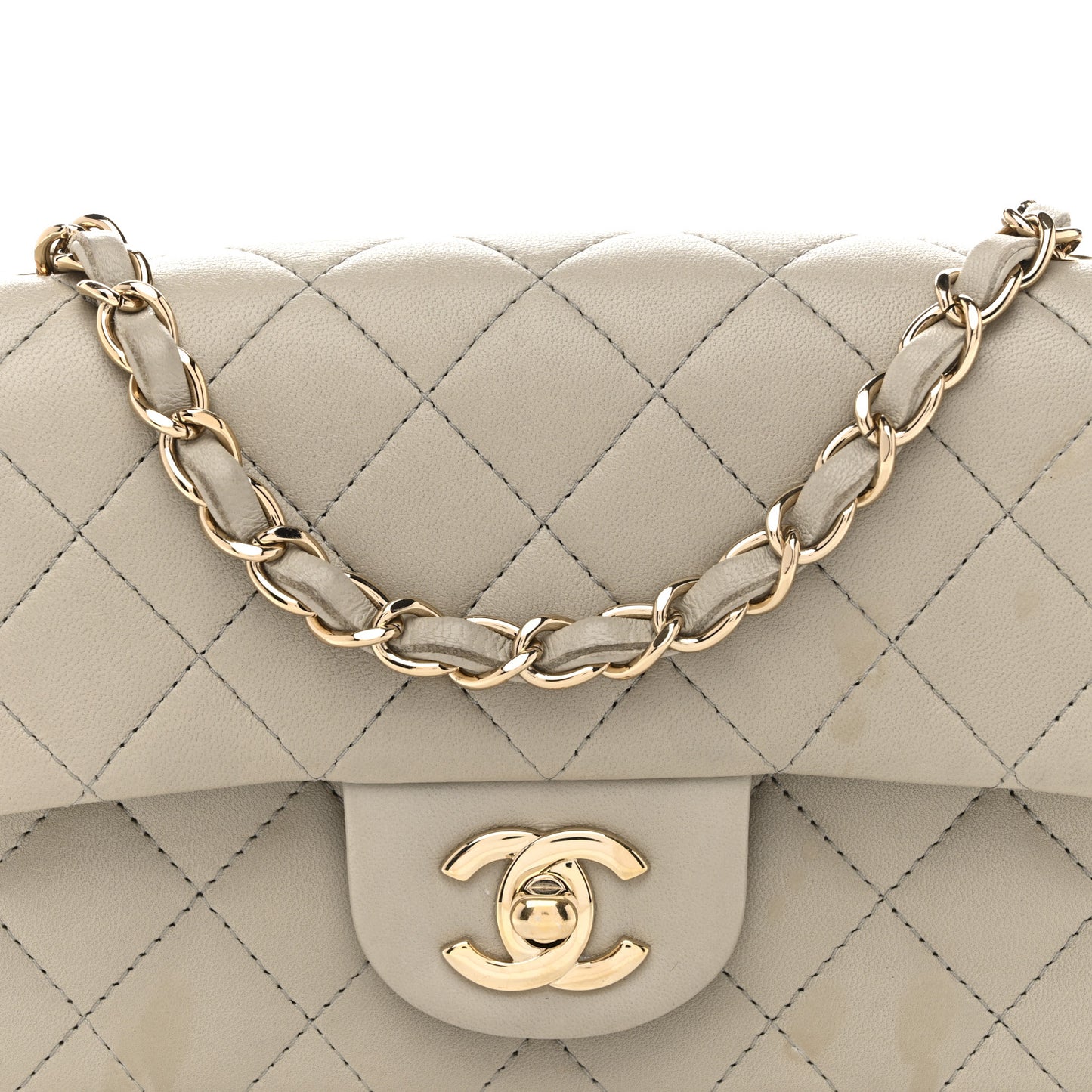 Lambskin Quilted Mini Rectangular Flap Grey
