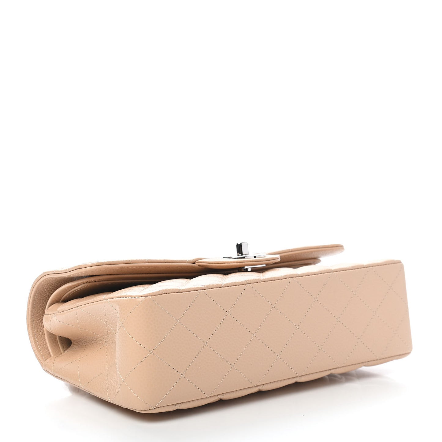 Caviar Quilted Small Double Flap Beige