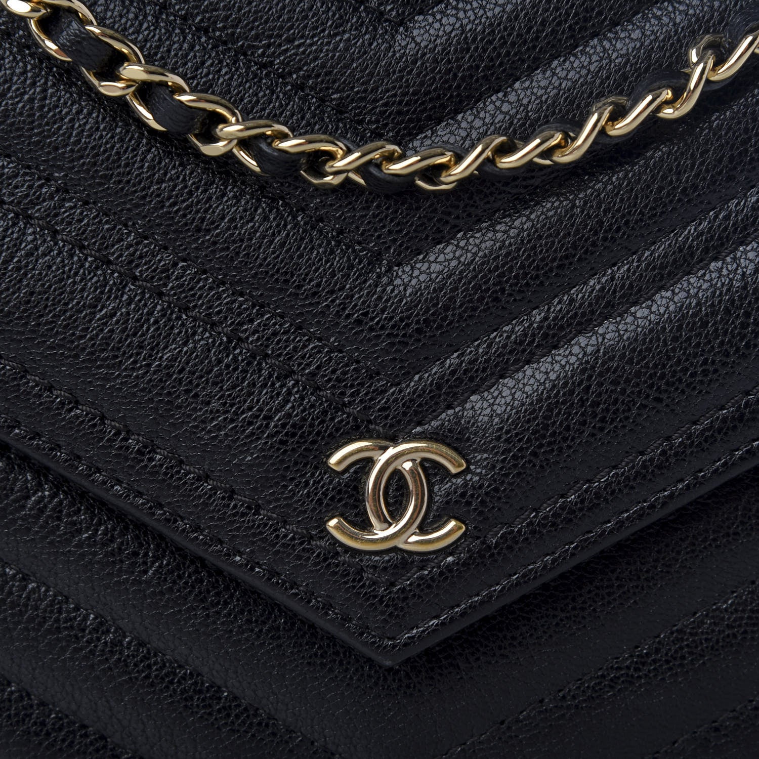 Chanel Goatskin Chevron Quilted Statement Wallet On Chain WOC Black 9 of 10
