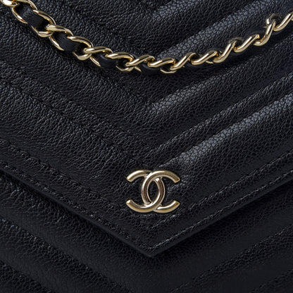 Chanel Goatskin Chevron Quilted Statement Wallet On Chain WOC Black 9 of 10
