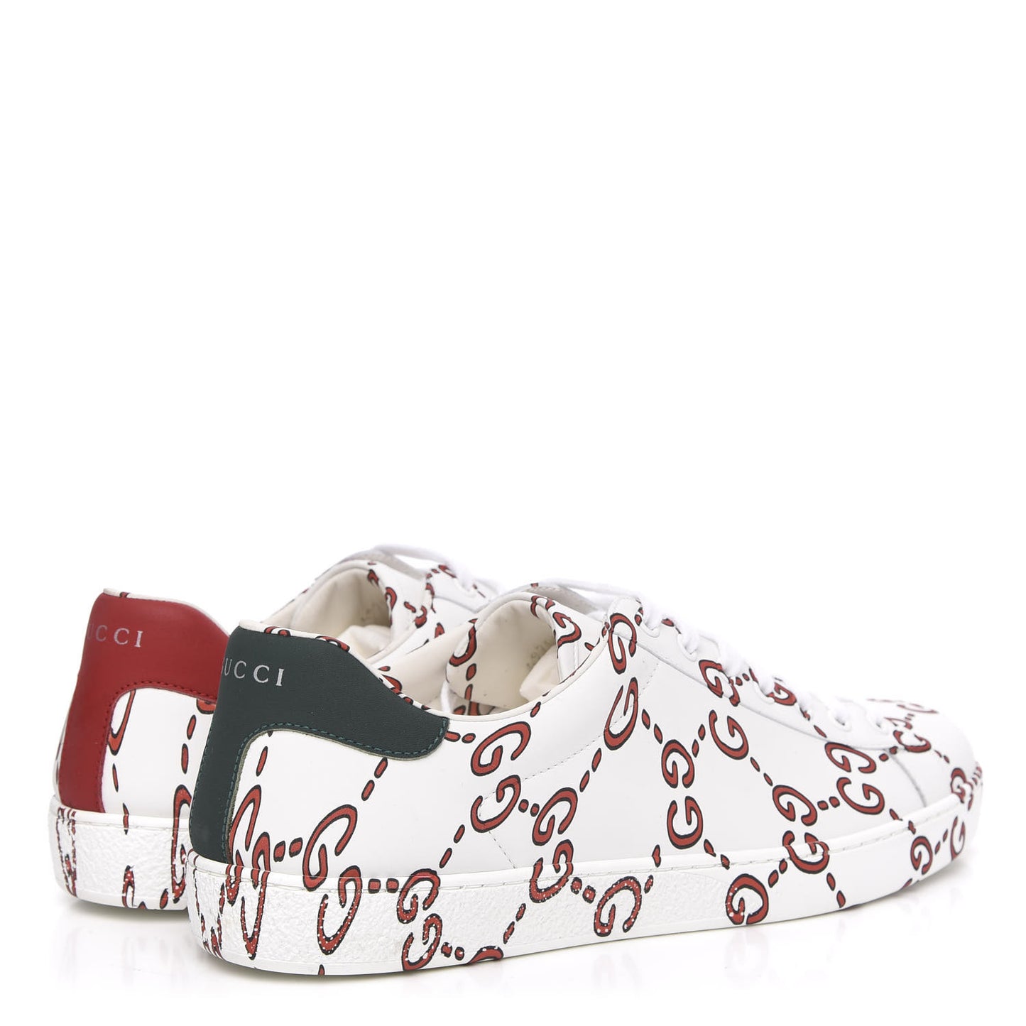 Calfskin GucciGhost Print Mens Ace Sneakers 9.5 White Hibiscus Red