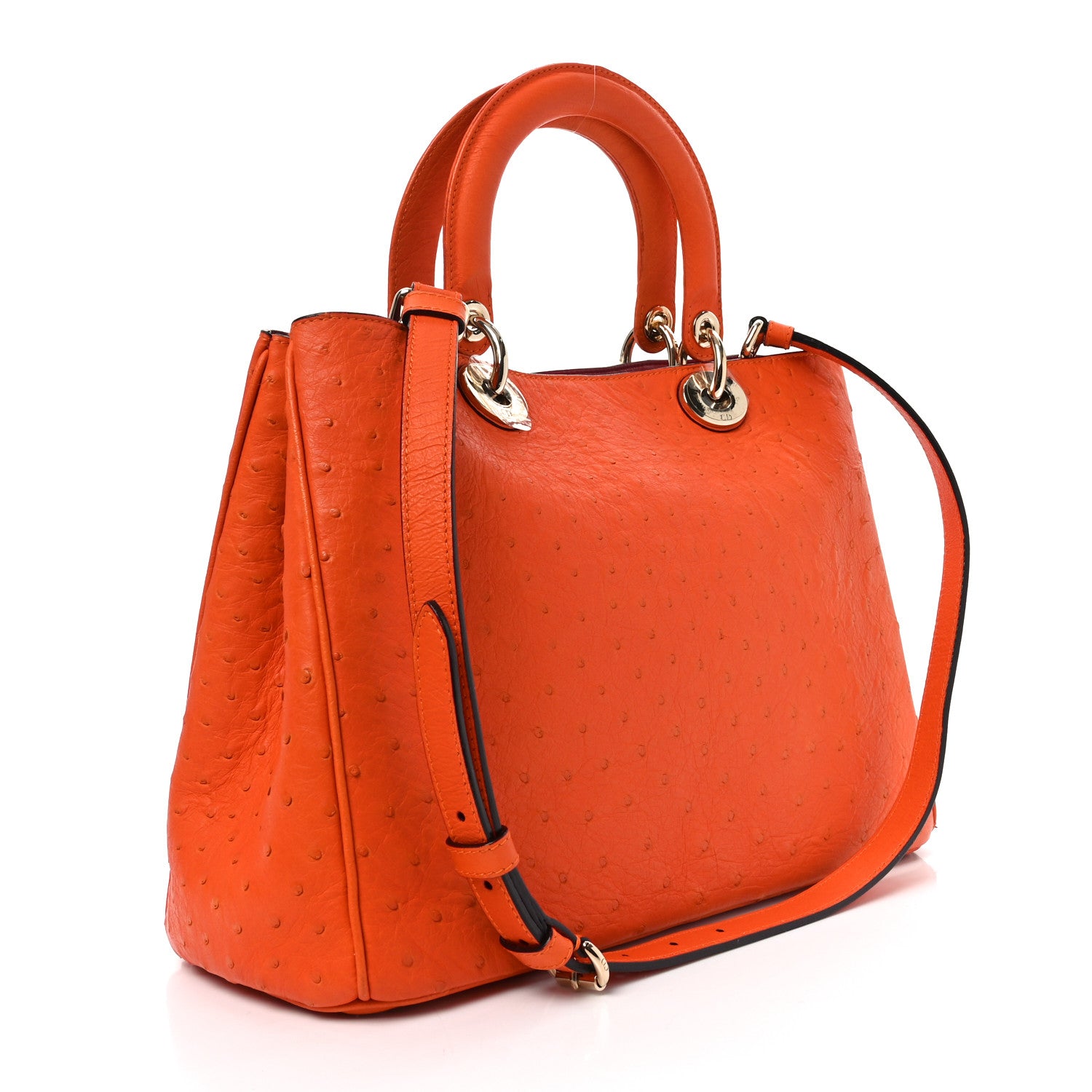 Christian Dior Ostrich Medium Diorissimo Tote Orange Fuchsia 3 of 10