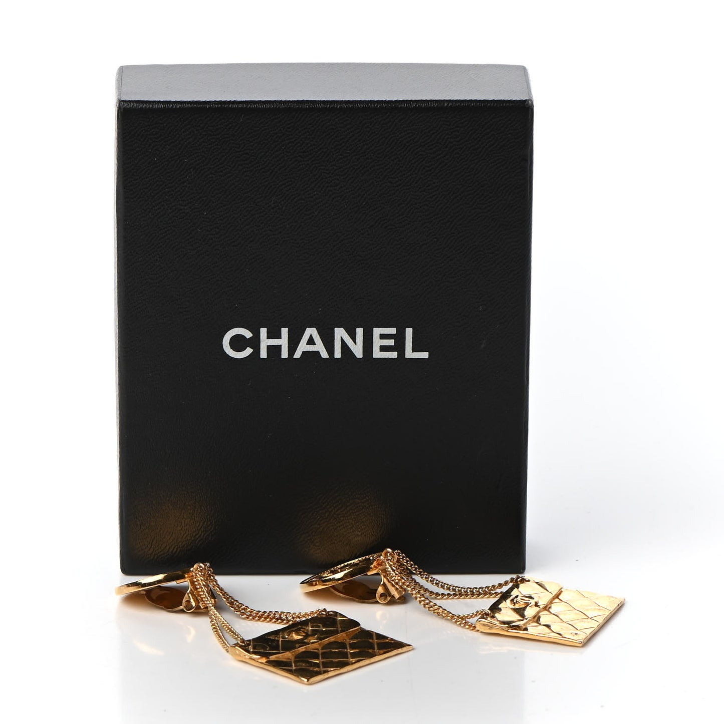 CC Quilted Flap Bag Drop Clip On Earrings Gold