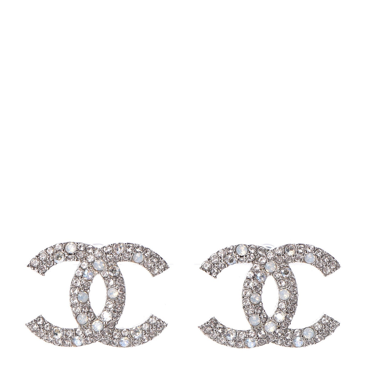Chanel Crystal Large CC Earrings Silver 1 of 5