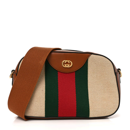 Gucci Vintage Canvas Web Shoulder Bag Sand Cuir 1 of 10