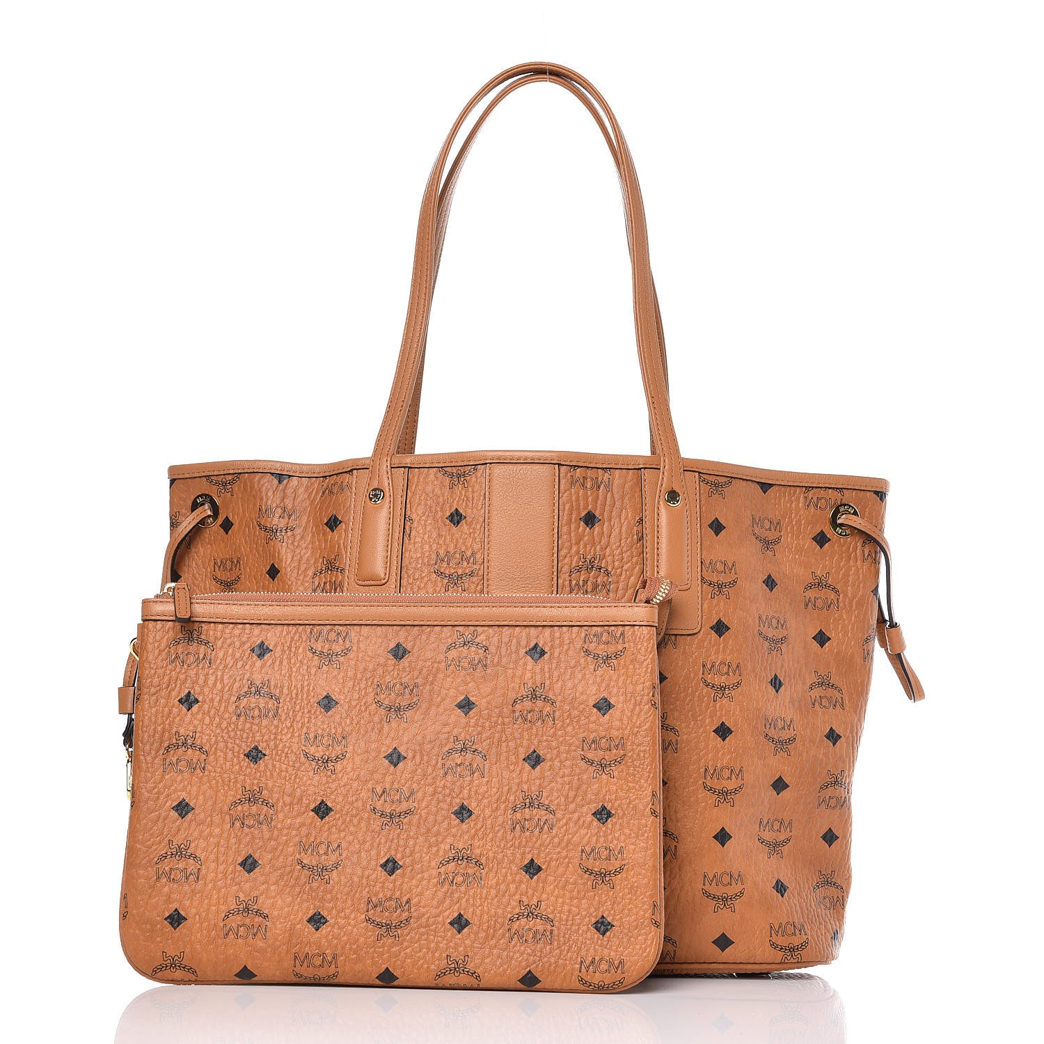 MCM Visetos Medium Liz Reversible Shopper Tote Cognac 4 of 15