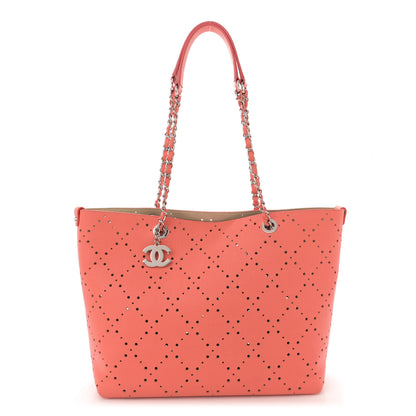 Chanel Perforated Grained Calfskin Small Shopping Tote Coral Beige 1 of 16