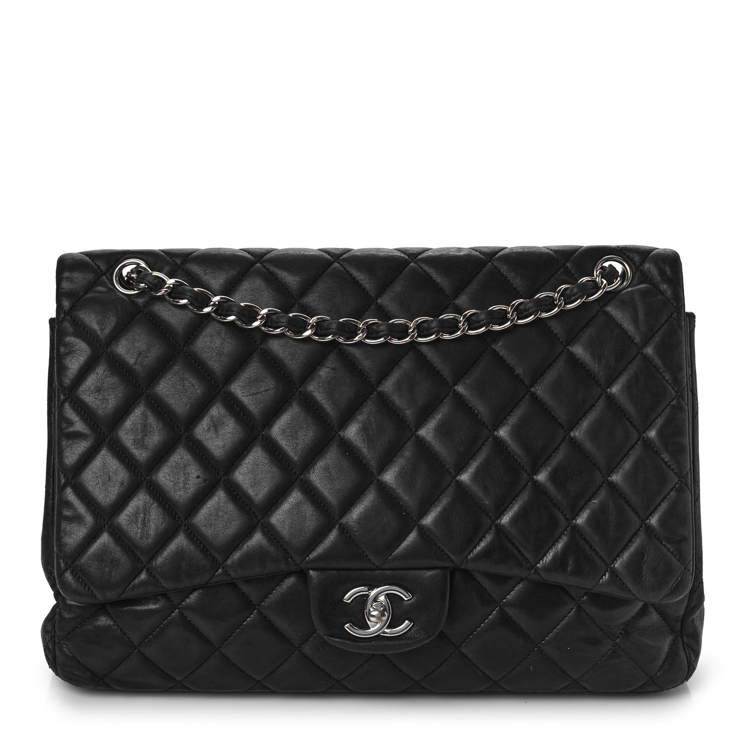 Lambskin Quilted Maxi Single Flap Black