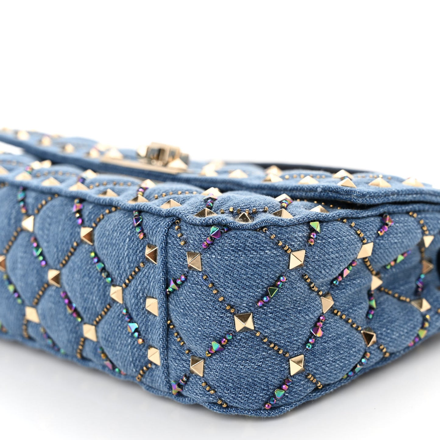 Denim Small Rockstud Jewel Spike Shoulder Bag Blue