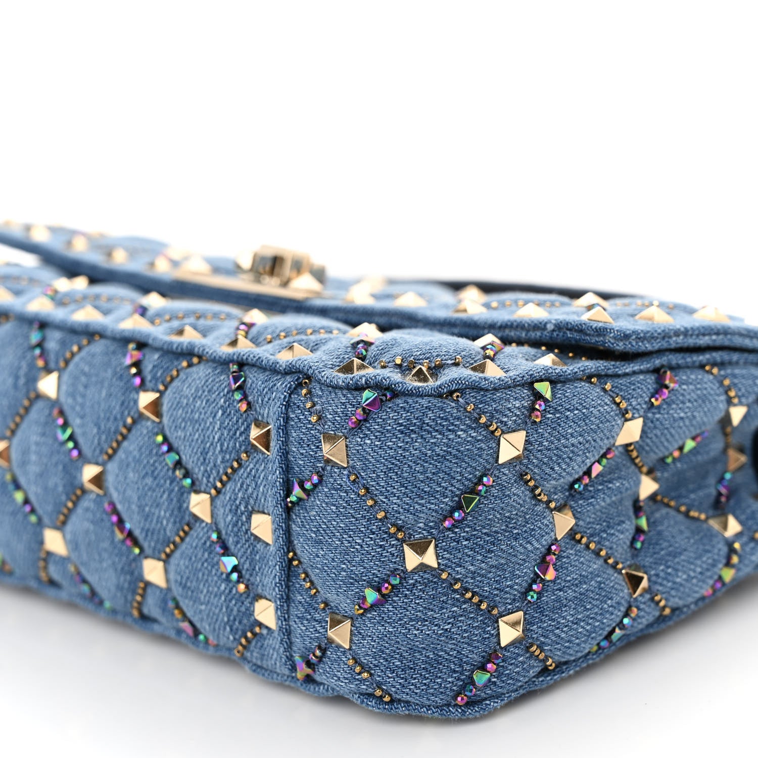 Valentino Garavani Denim Small Rockstud Jewel Spike Shoulder Bag Blue 9 of 9