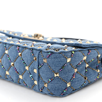 Valentino Garavani Denim Small Rockstud Jewel Spike Shoulder Bag Blue 9 of 9