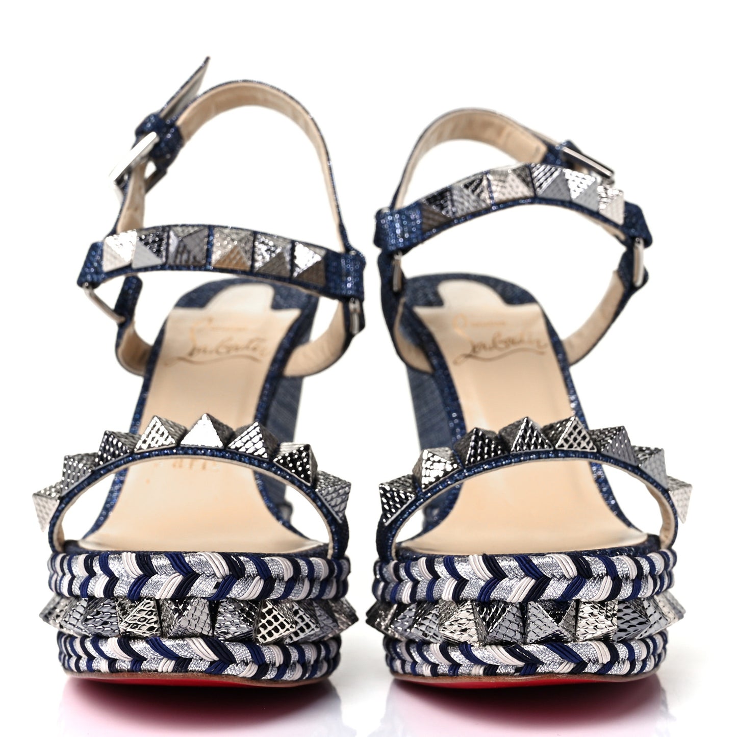 Lame Lux Pyraclou 110 Wedge Sandals 36 Denim