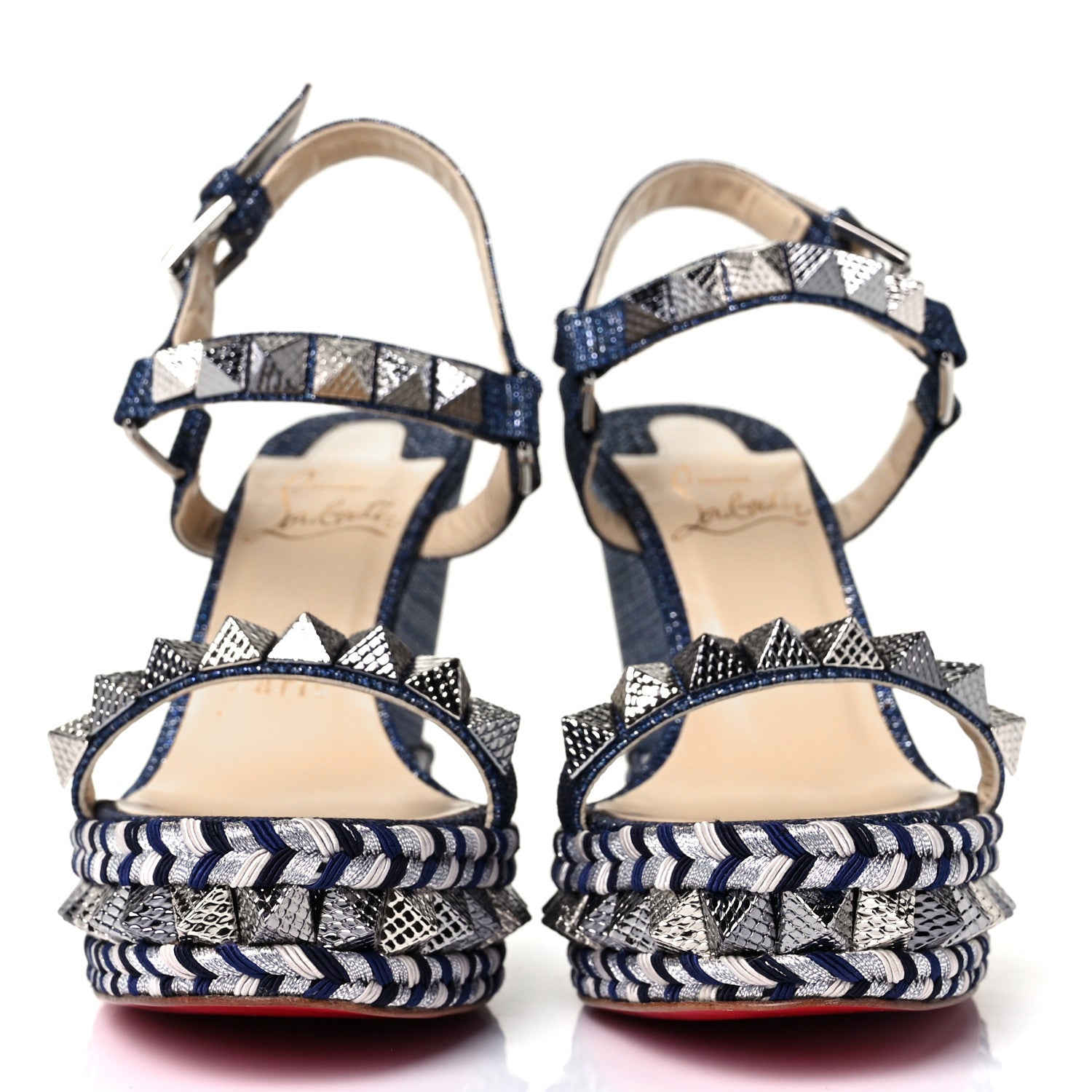 Christian Louboutin Lame Lux Pyraclou 110 Wedge Sandals 36 Denim 2 of 7