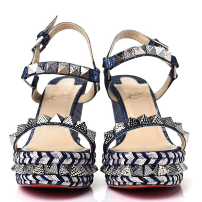 Christian Louboutin Lame Lux Pyraclou 110 Wedge Sandals 36 Denim 2 of 7
