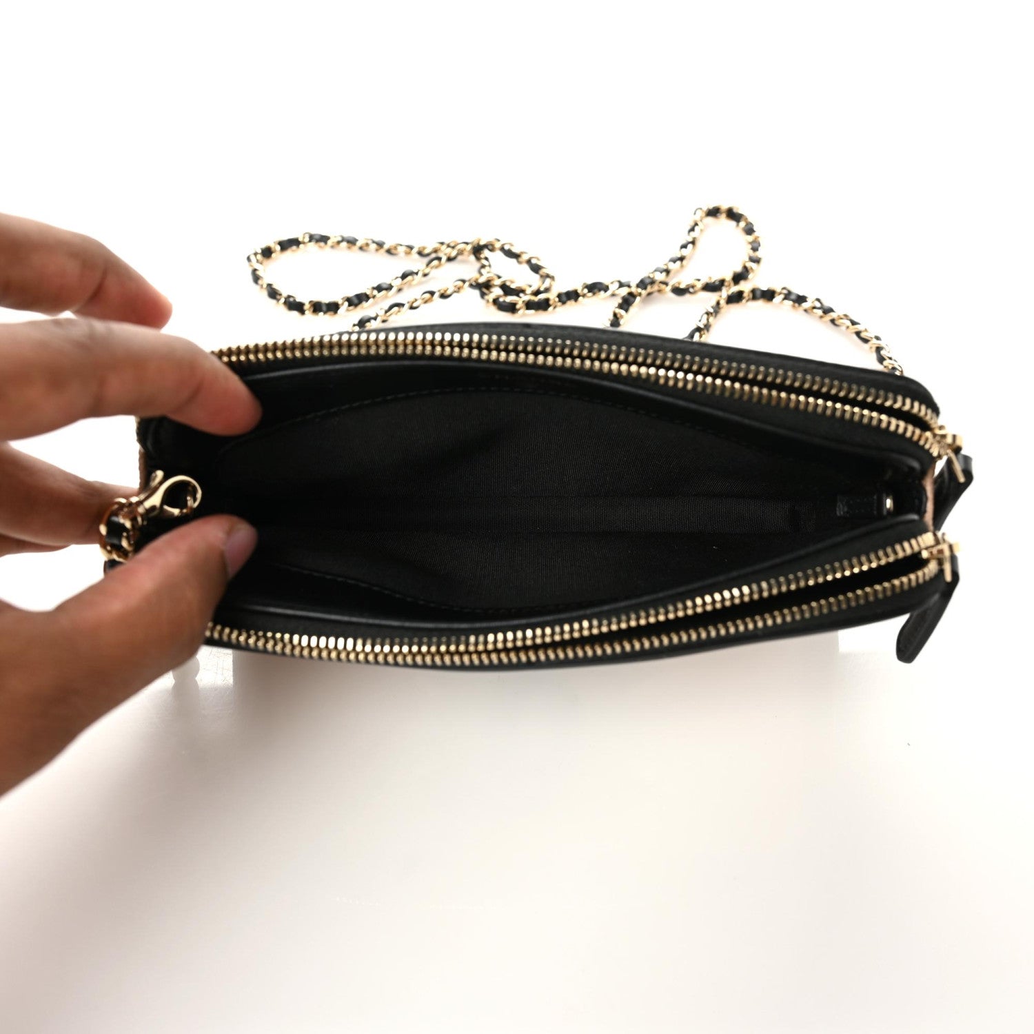 Chanel Caviar Quilted CC Filigree Clutch With Chain Beige Black 6 of 10