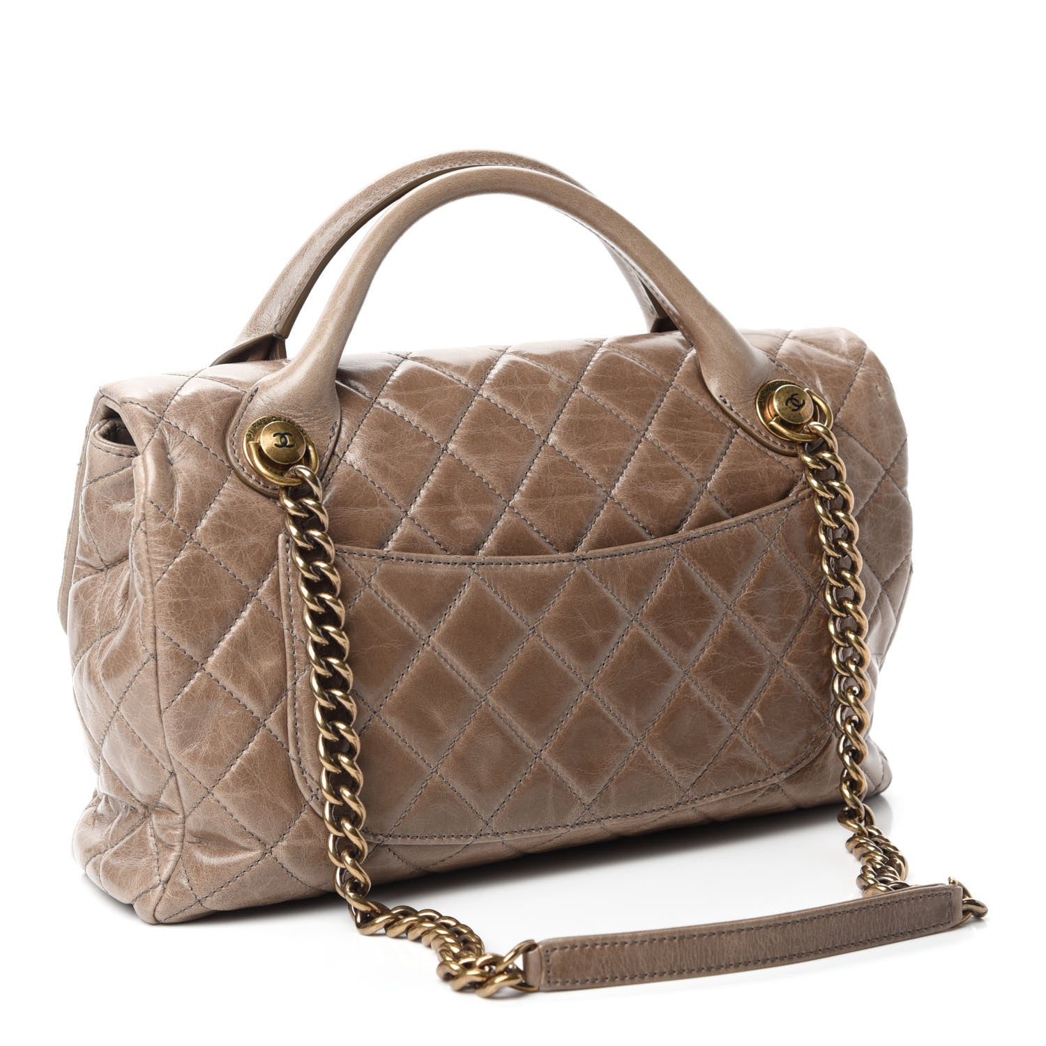 Chanel Glazed Calfskin Castle Rock Medium Flap Dark Beige 3 of 14