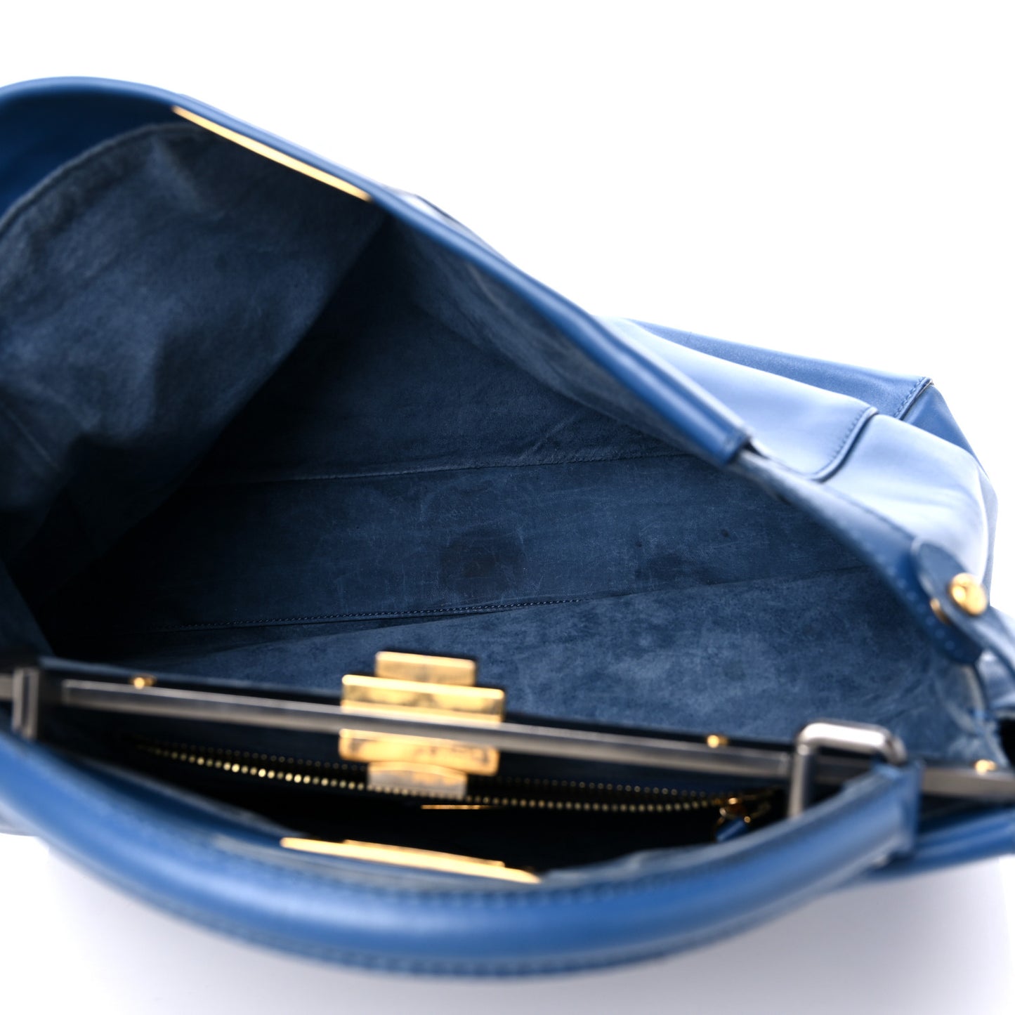 Vitello Suede Large Peekaboo Iconic Satchel Blue Marine
