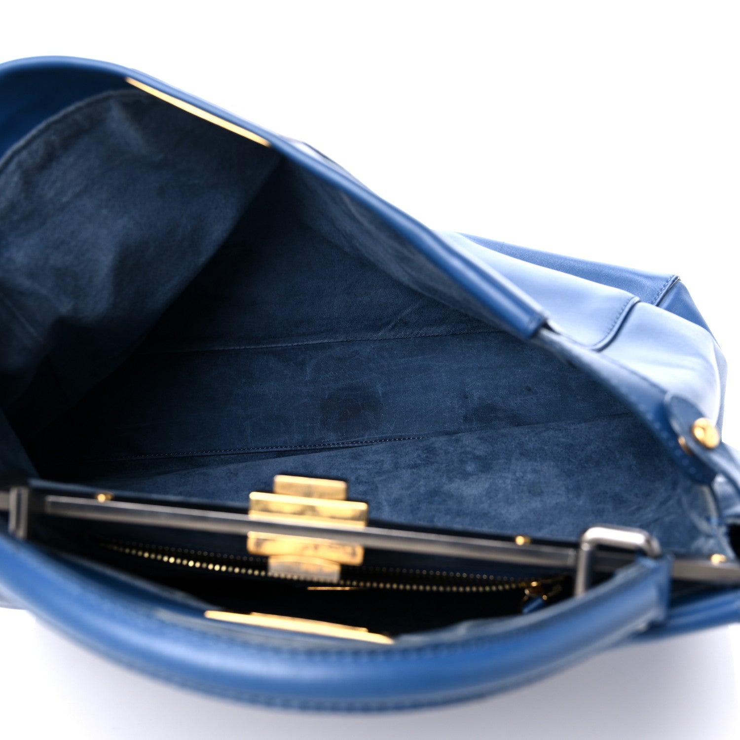 Fendi Vitello Suede Large Peekaboo Iconic Satchel Blue Marine 4 of 17