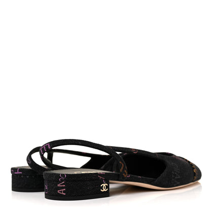 Chanel Denim Cap Toe Denim Mood Slingback Flats 39 Black Multicolor 4 of 8