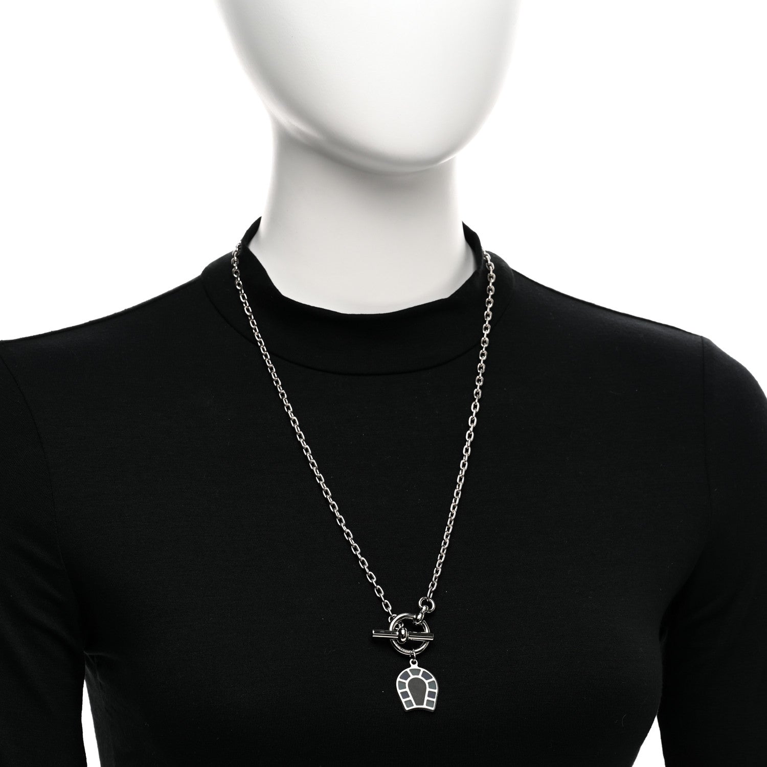 Hermes Palladium Enamel Etrier Necklace Bleu 2 of 5