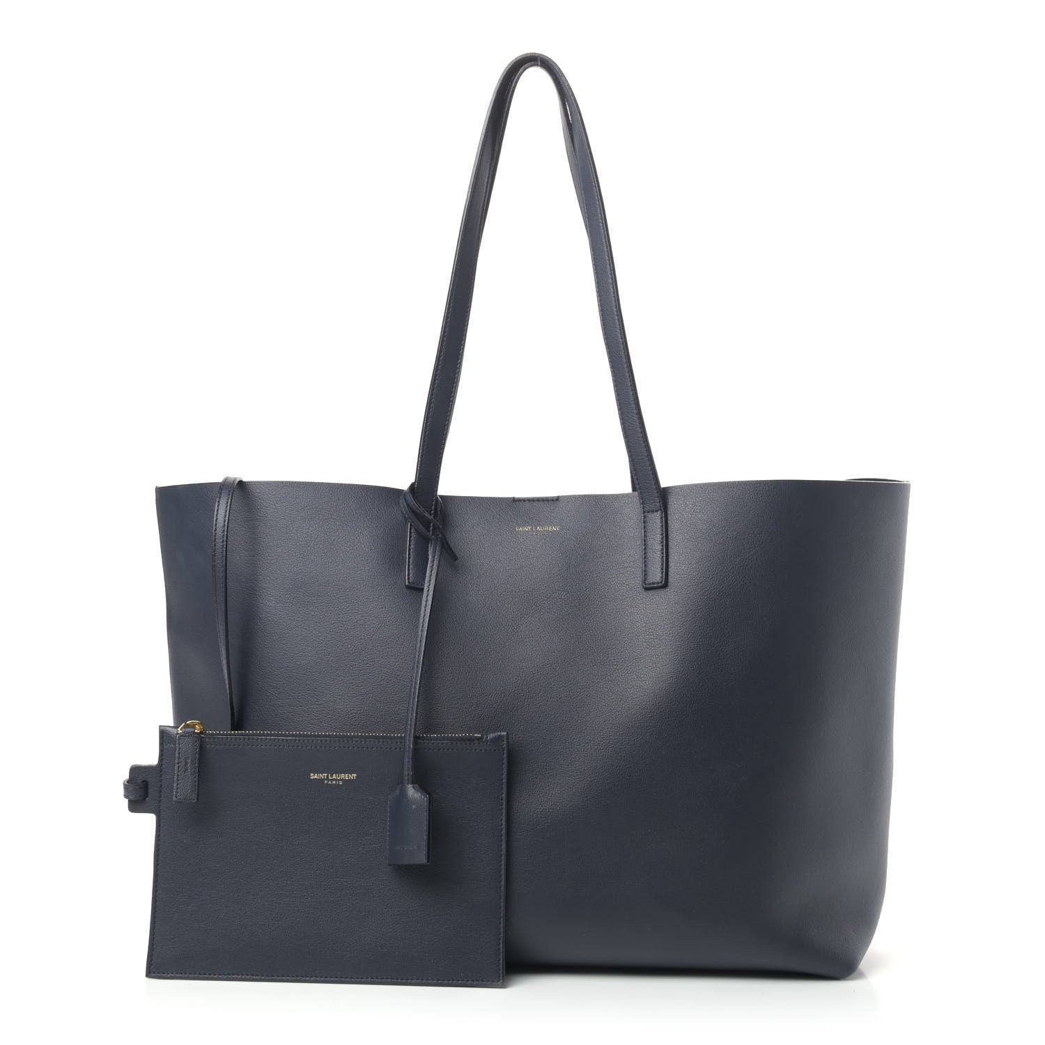 Saint Laurent Calfskin Shopping Tote Navy 1 of 7