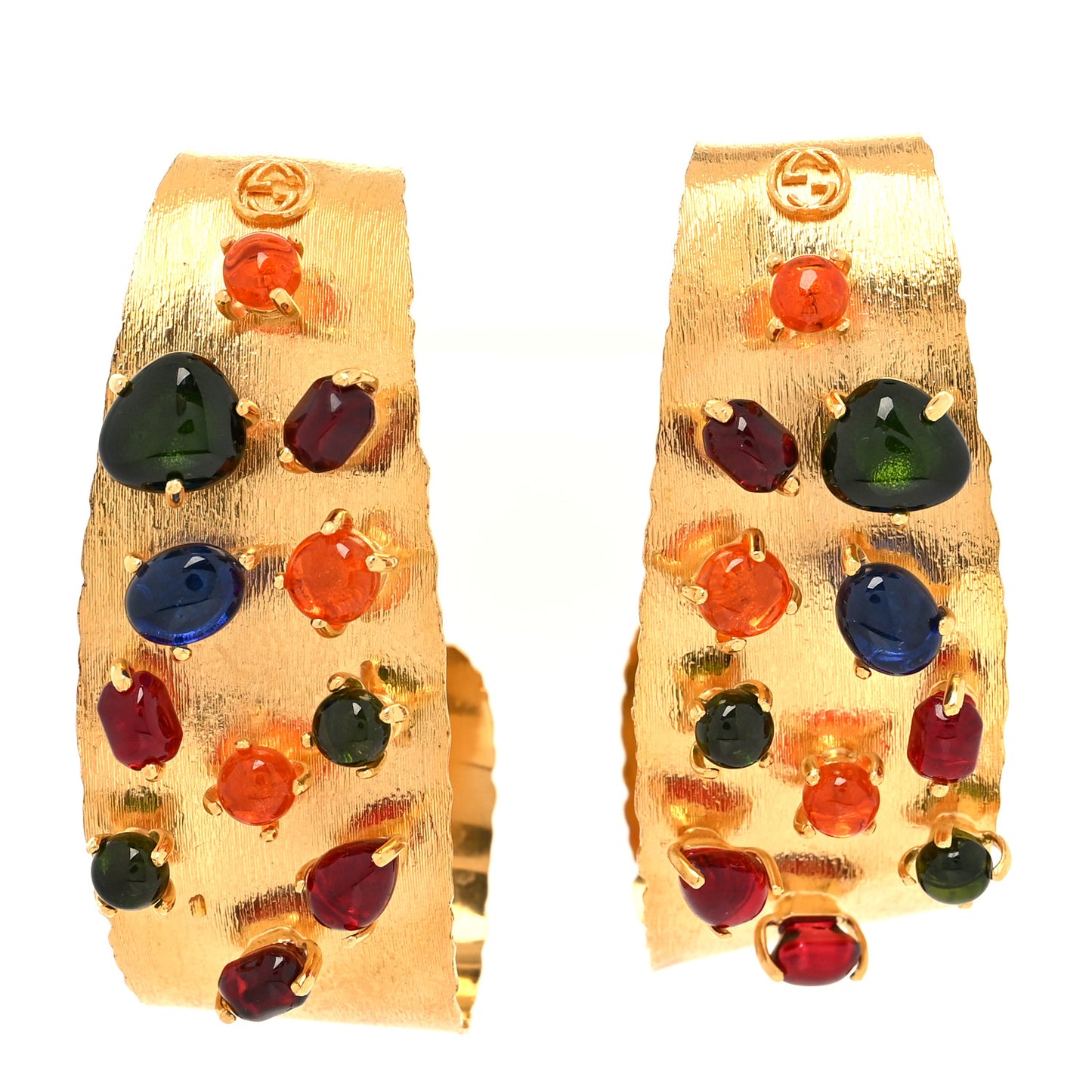 Metal Crystal Cabochon Clip On Earrings Aged Gold