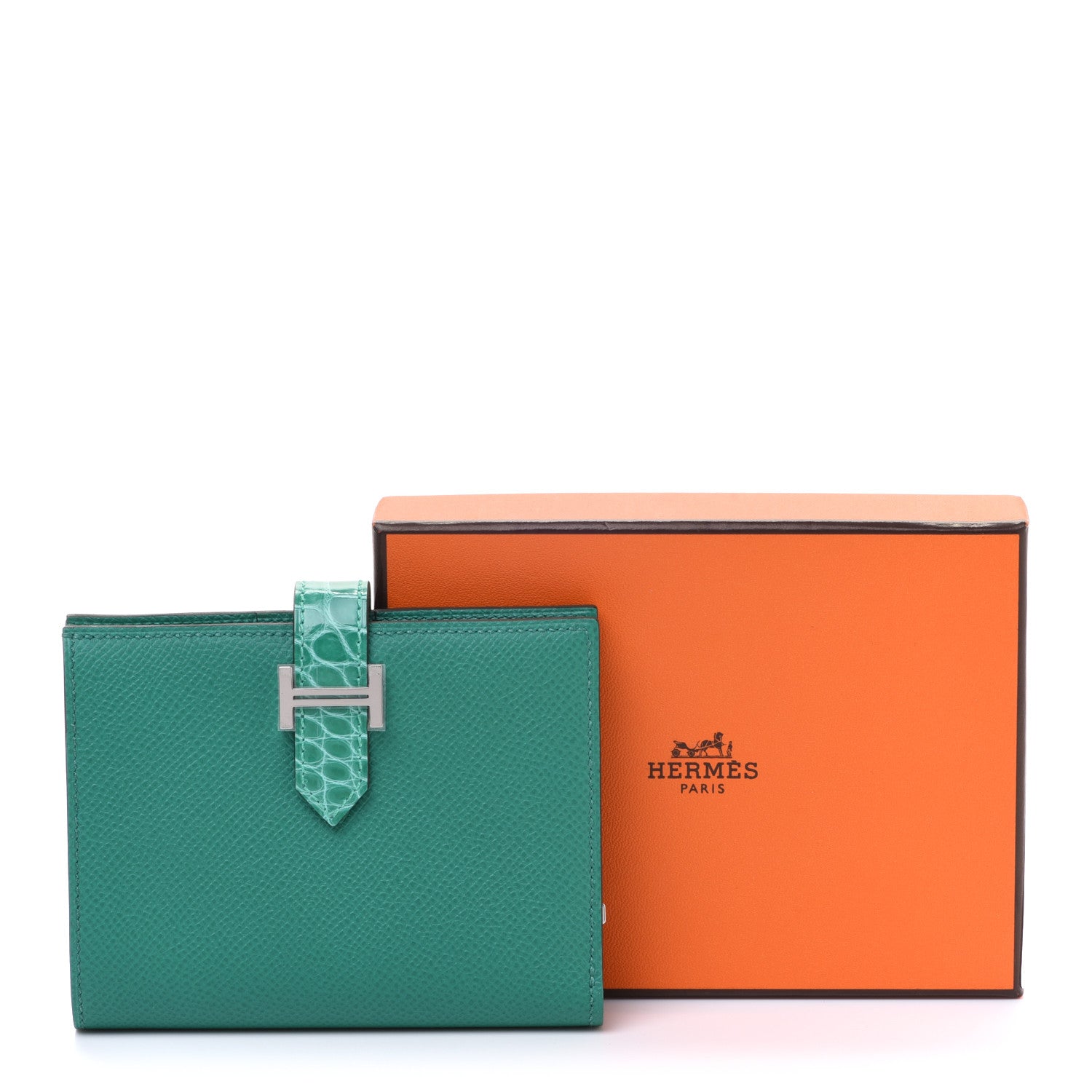 Hermes Epsom Shiny Alligator Bearn Touch Compact Wallet Vert Jade 8 of 8