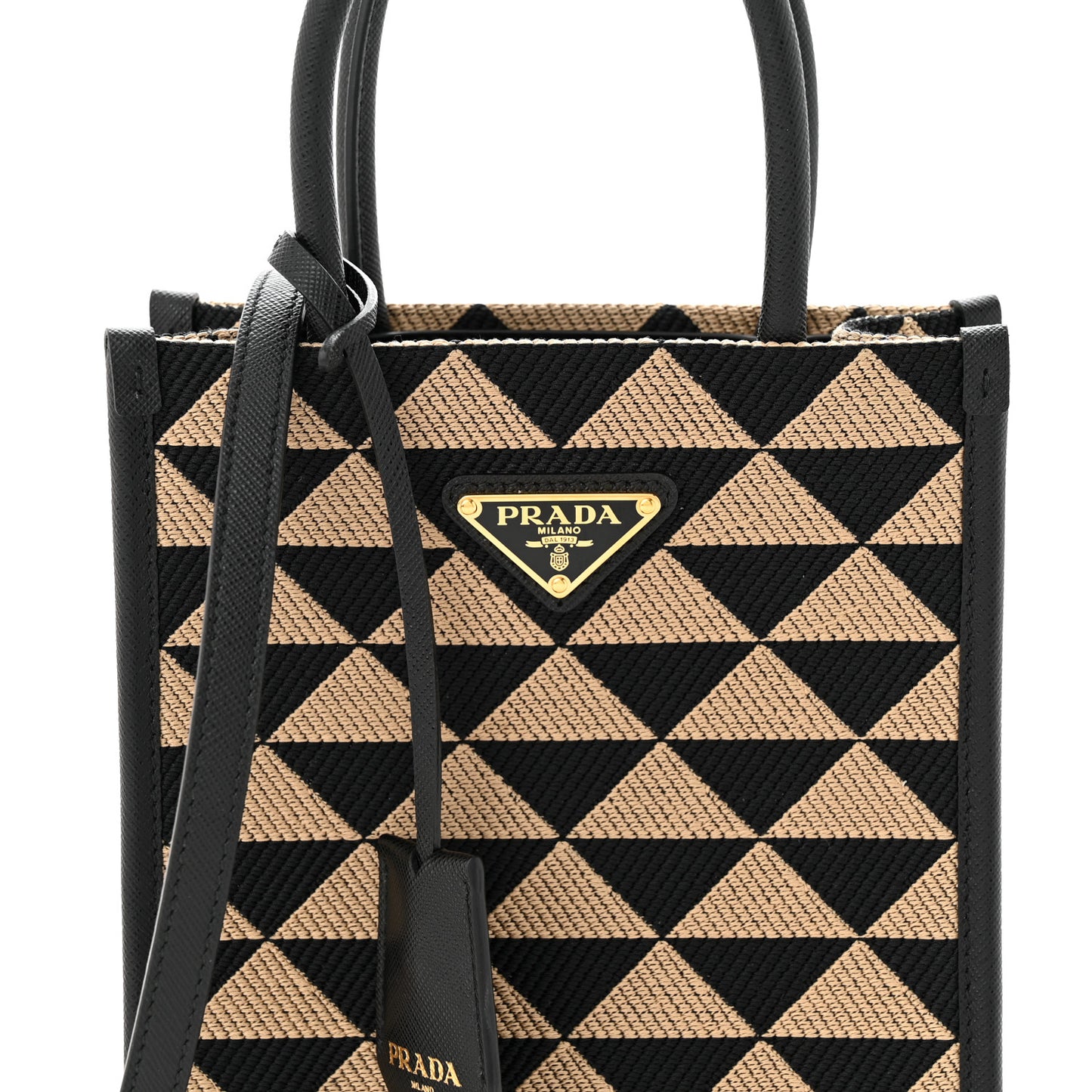 Jacquard Saffiano Triangolo Symbole Embroidered Micro Tote Black Corda