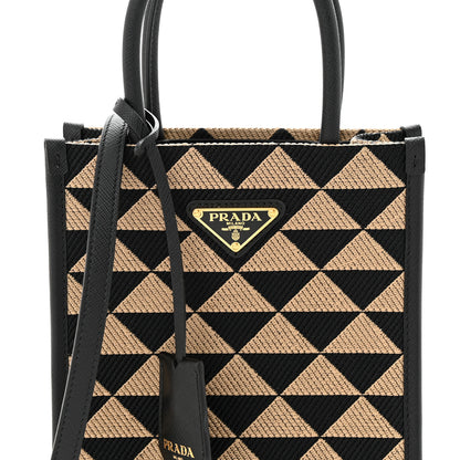 Prada Jacquard Saffiano Triangolo Symbole Embroidered Micro Tote Black Corda 7 of 9