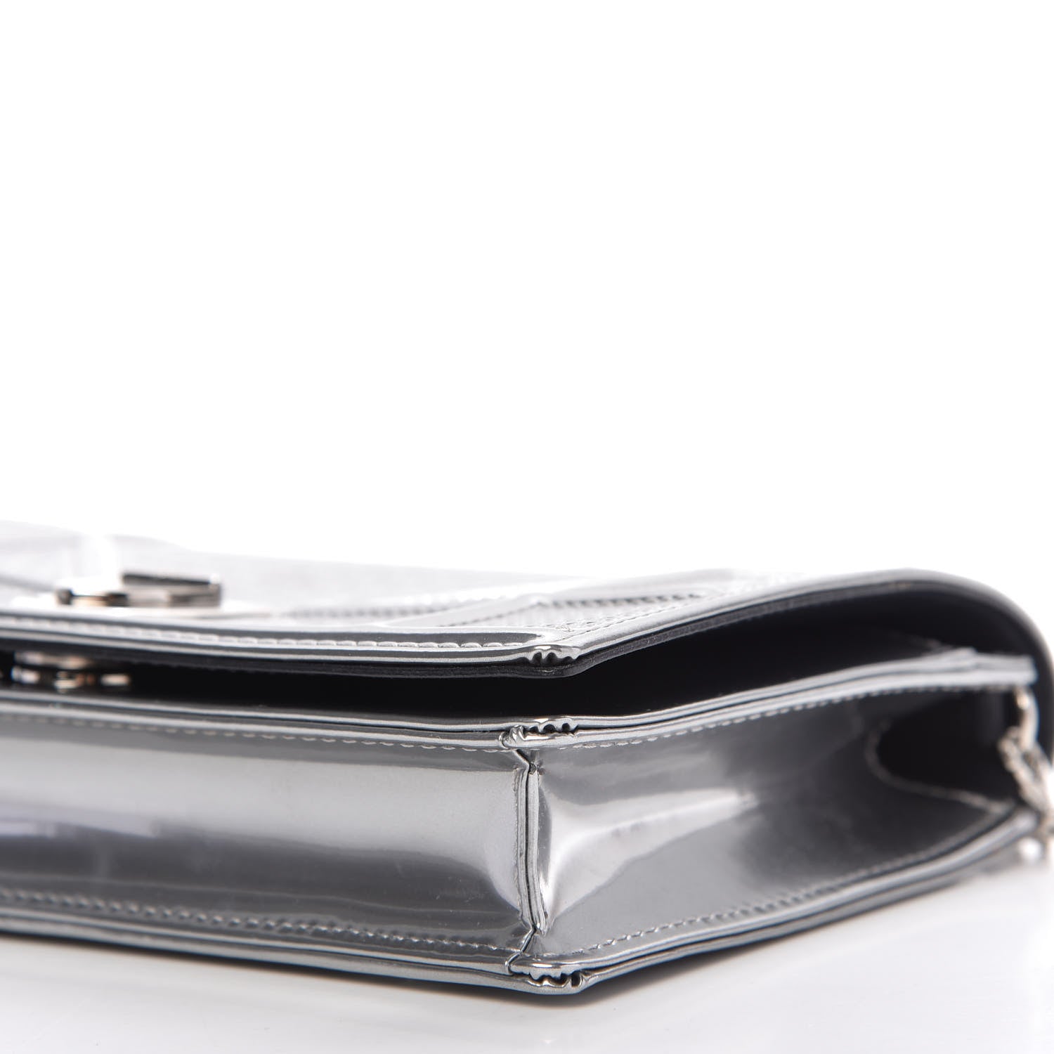 Christian Dior Metallic Patent Micro-Cannage Diorama Wallet on Chain Pouch Silver 7 of 10